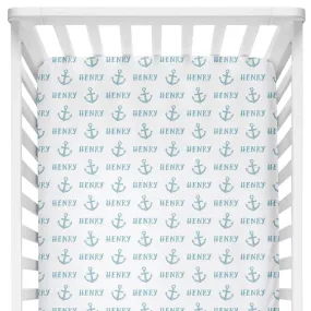 Sugar + Maple Personalized Crib Sheet | Anchor Blue