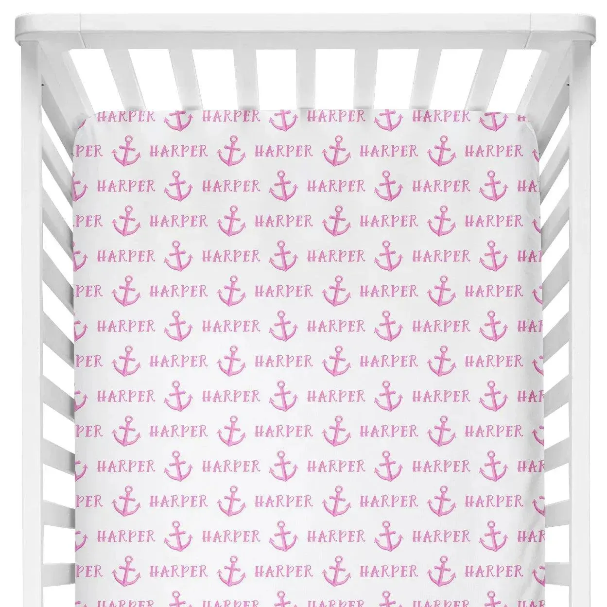 Sugar + Maple Personalized Crib Sheet | Anchor Pink