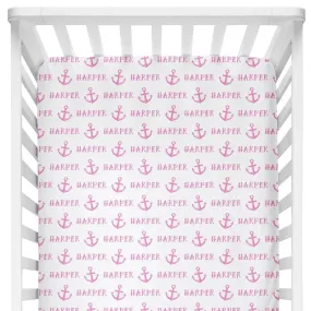 Sugar + Maple Personalized Crib Sheet | Anchor Pink