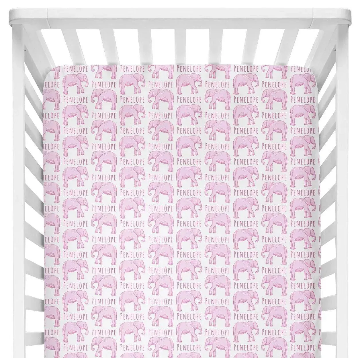 Sugar + Maple Personalized Crib Sheet | Elephant Pink