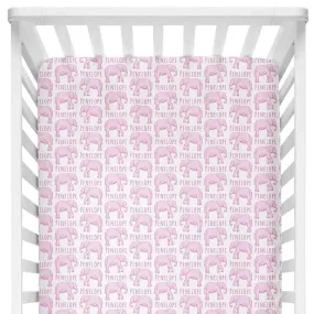 Sugar + Maple Personalized Crib Sheet | Elephant Pink