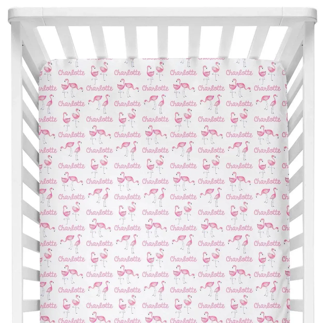 Sugar + Maple Personalized Crib Sheet | Flamingo