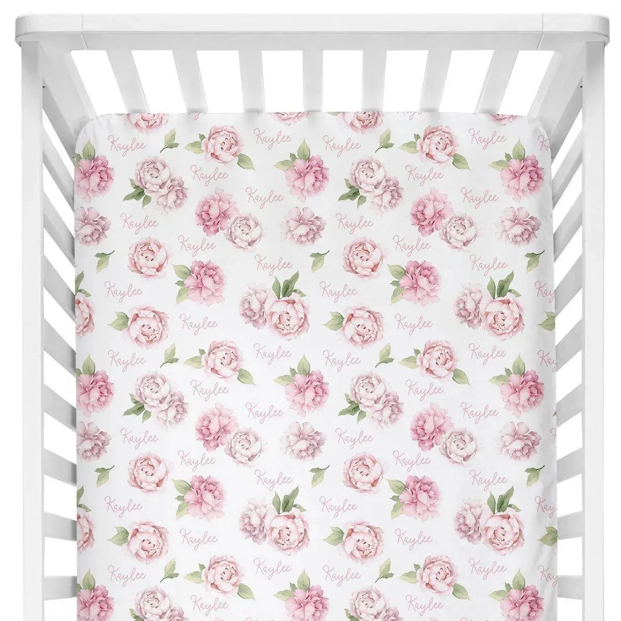 Sugar + Maple Personalized Crib Sheet | Pink Peonies