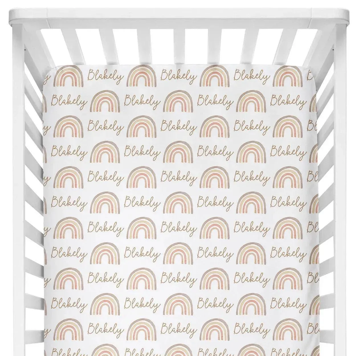 Sugar + Maple Personalized Crib Sheet | Rainbow Neutral