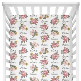 Sugar + Maple Personalized Crib Sheet | Retro Rose