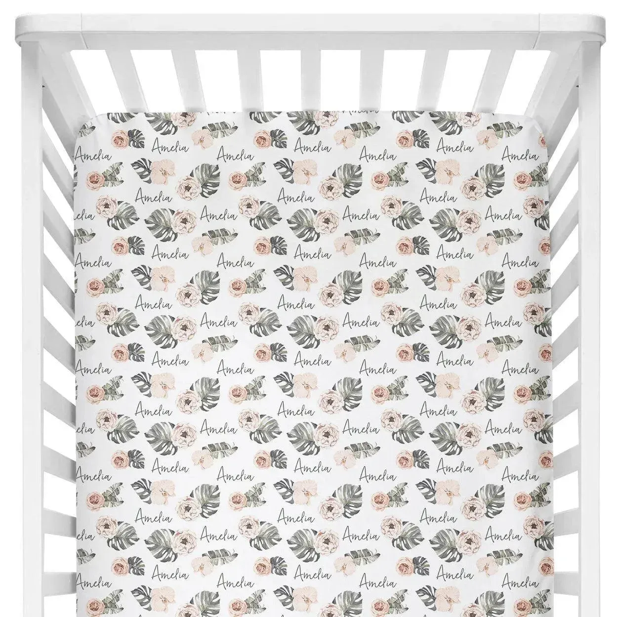 Sugar + Maple Personalized Crib Sheet | Tropical Floral