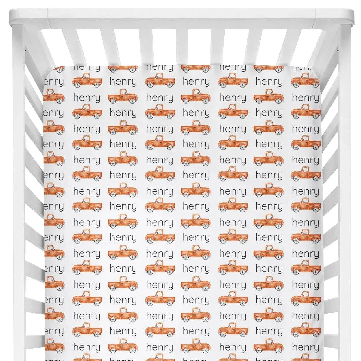 Sugar + Maple Personalized Crib Sheet | Truck Orange