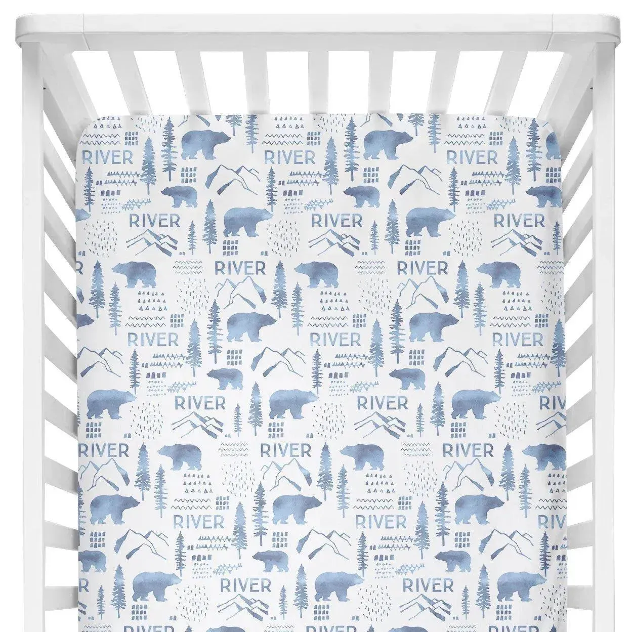 Sugar + Maple Personalized Crib Sheet | Woodland Blue