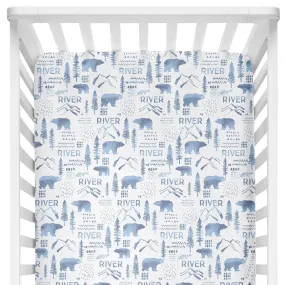 Sugar + Maple Personalized Crib Sheet | Woodland Blue