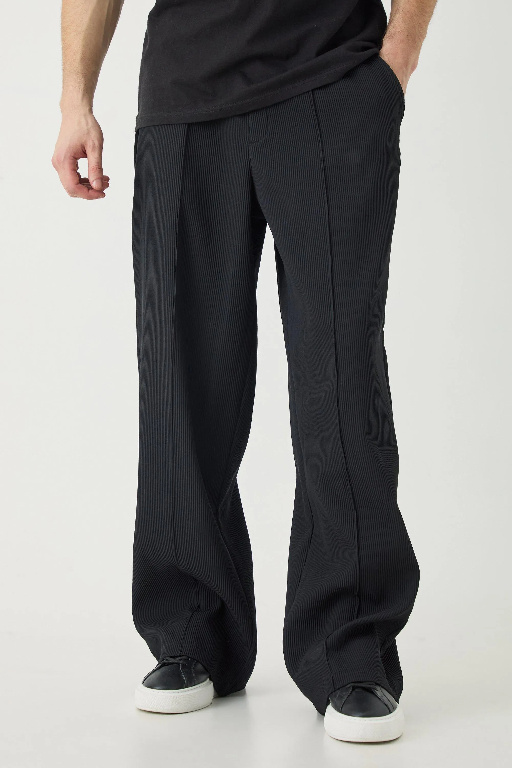 Tall Elasticated Waist Wide Leg Pleated Pintuck Seam Pants