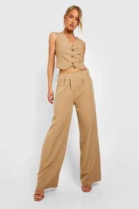 Tall Pleat Detail Low Rise Wide Leg Pants