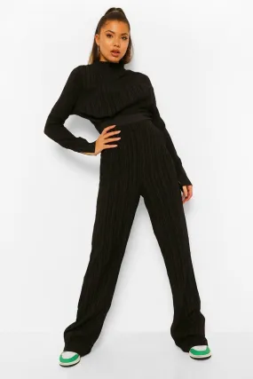 Textured High Waisted Wide Leg Pants