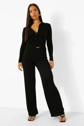 Textured Slinky Blouse & Wide Leg Pants