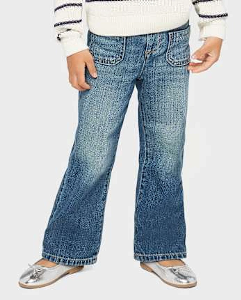 The Children's Place Toddler Girls Patch Pocket Wide Leg Jeans