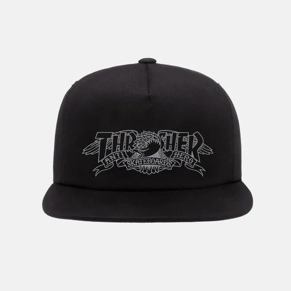 Thrasher Magazine x Antihero Skateboards Mag Banner Snapback Hat Black