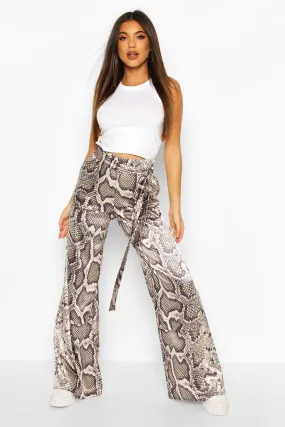 Tie Waist Snake Print Wide Leg Pants