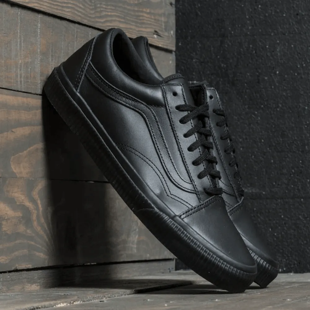 Unisex Vans Old Skool Tumbled Leather in Black Mono