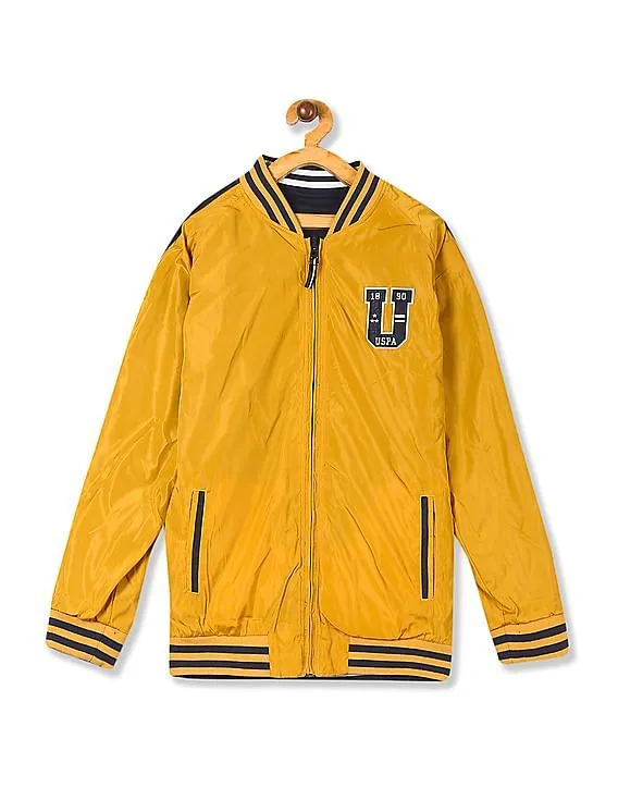 U.S. Polo Assn. Kids Yellow And Navy Boys Raglan Sleeve Reversible Jacket