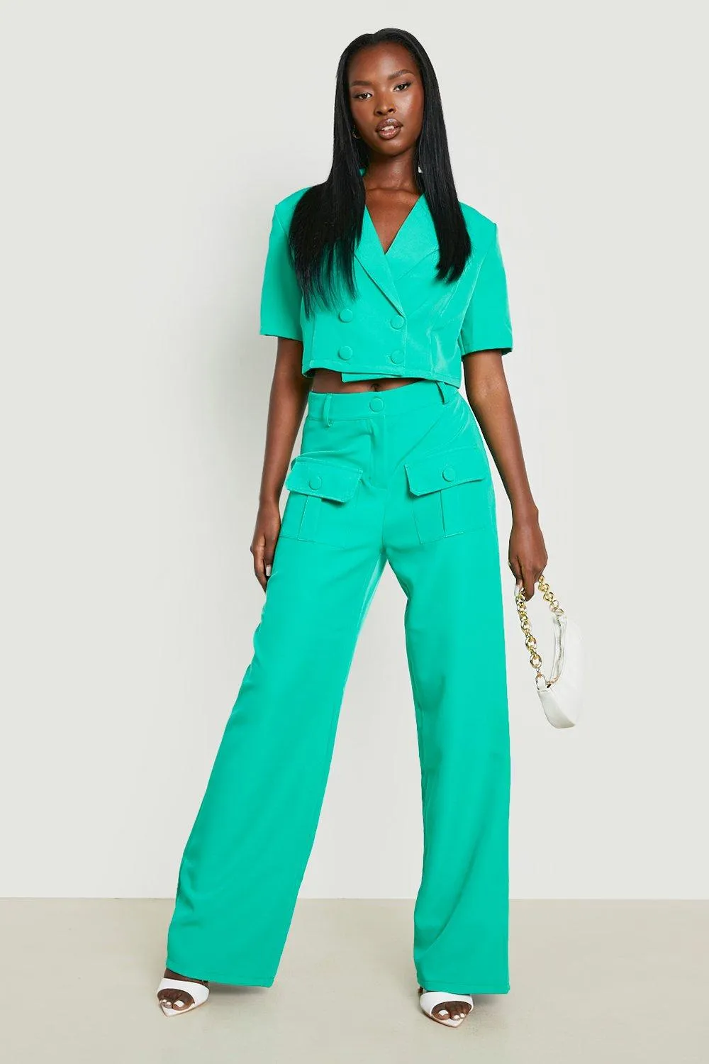 Utility Pocket Wide Leg Dress Pants