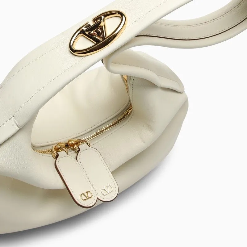 VALENTINO GARAVANI Ivory Leather Small Go-Hobo Crossbody Bag with Gold-Tone VLogo Clasp