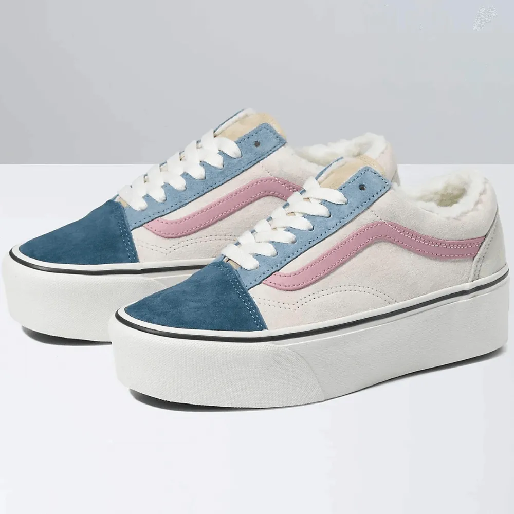 Vans Womens Old Skool Stackform Suede Sherpa - Multi Cream Pink Blue