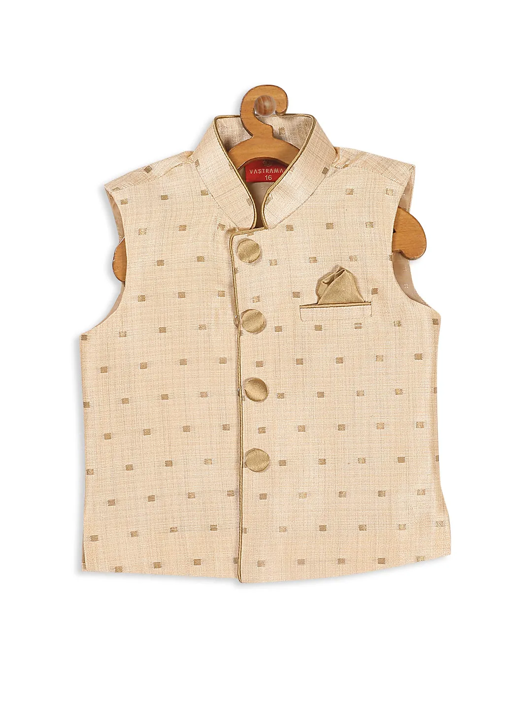 VASTRAMAY SISHU Boys Gold -Toned Woven Design Slim-Fit Nehru Jacket