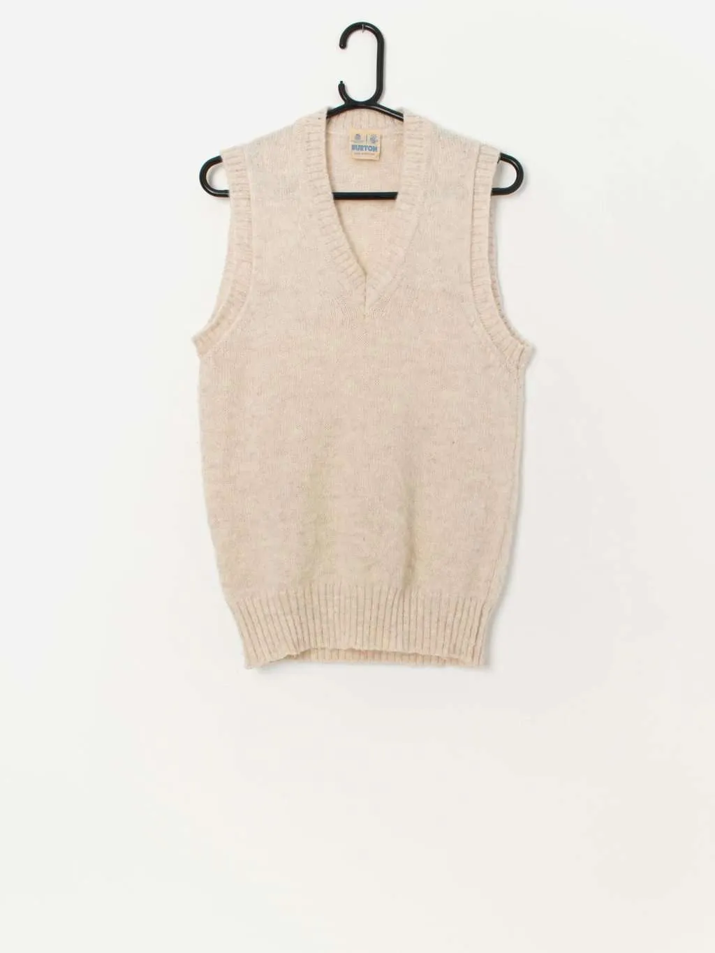 Vintage pure new wool vest in beige, made in England – Medium