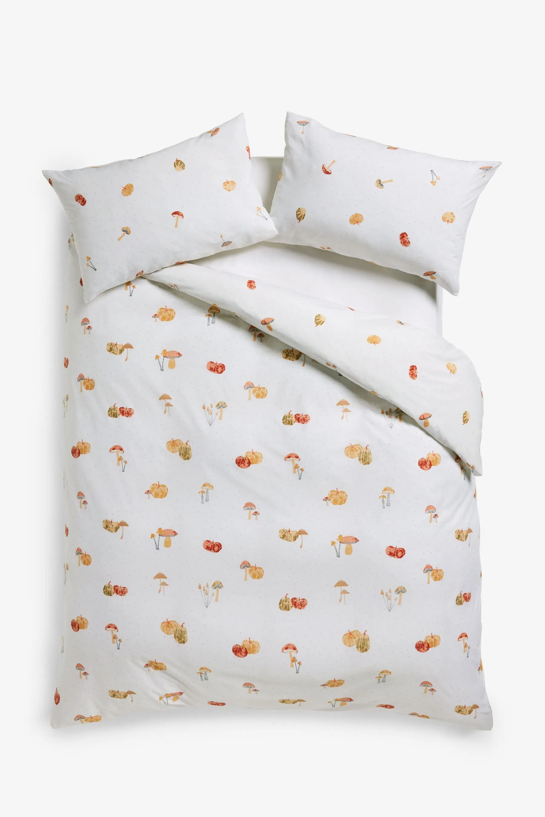 White Autumnal Pumpkins Cotton Rich Reversible Duvet Cover and Pillowcase Set