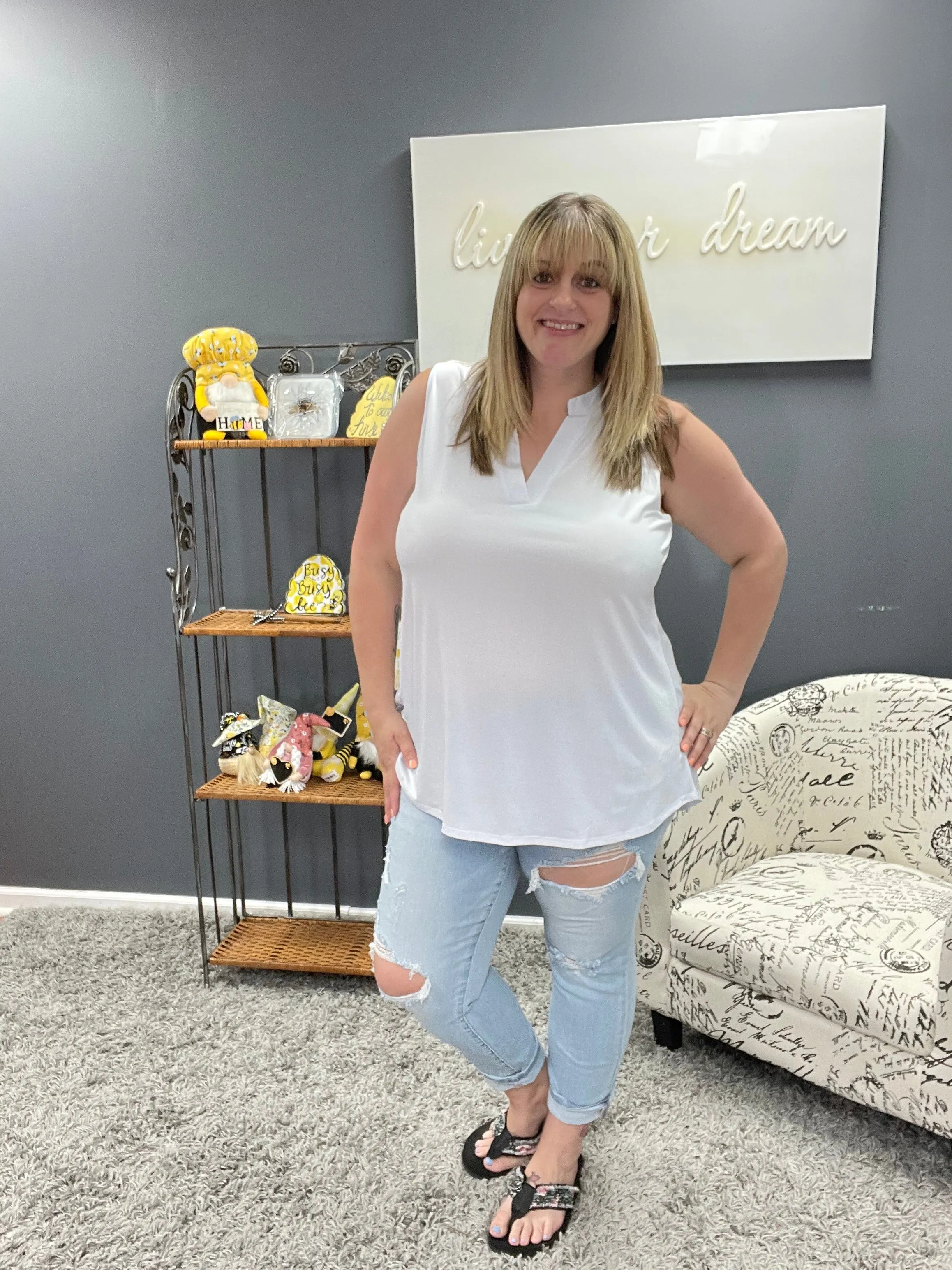 White Sleeveless Gabby Top