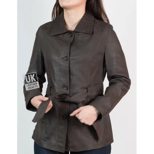 Womens Antiqued Brown Nubuck Jacket - Hip Length - Matt Finish | Free UK Delivery