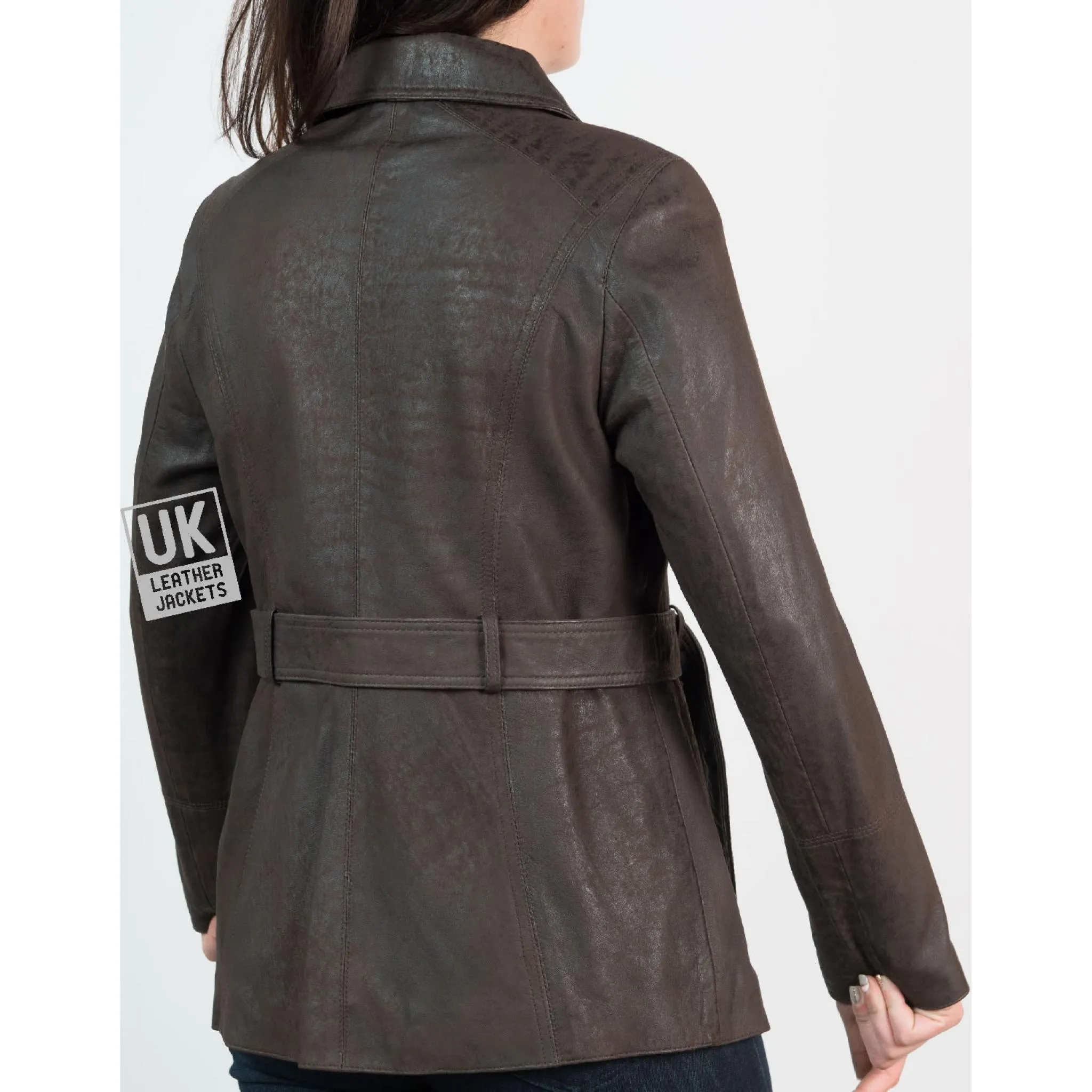 Womens Antiqued Brown Nubuck Jacket - Hip Length - Matt Finish | Free UK Delivery