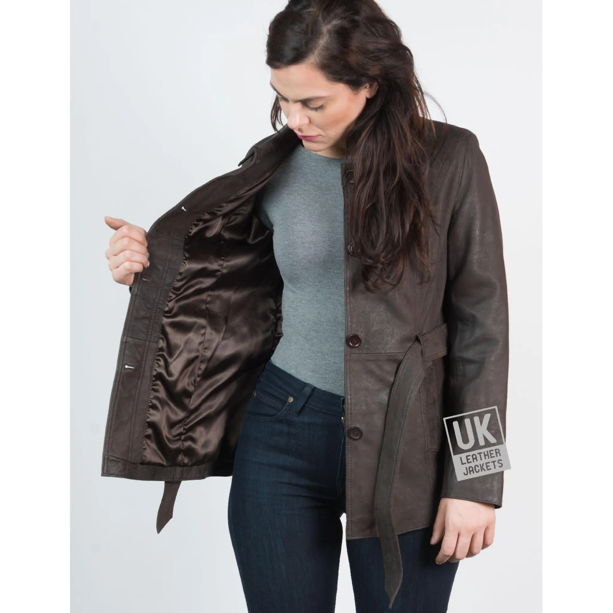 Womens Antiqued Brown Nubuck Jacket - Hip Length - Matt Finish | Free UK Delivery