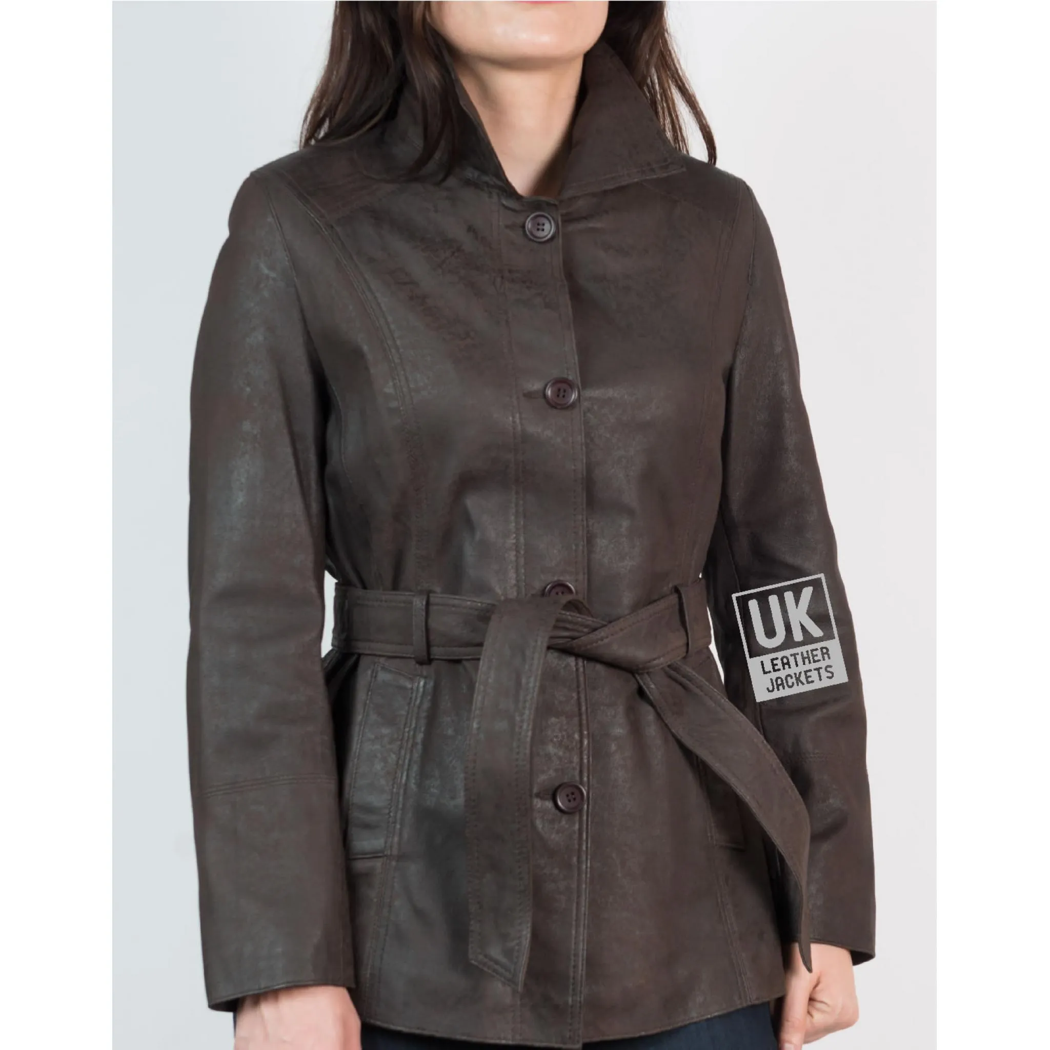 Womens Antiqued Brown Nubuck Jacket - Hip Length - Matt Finish | Free UK Delivery