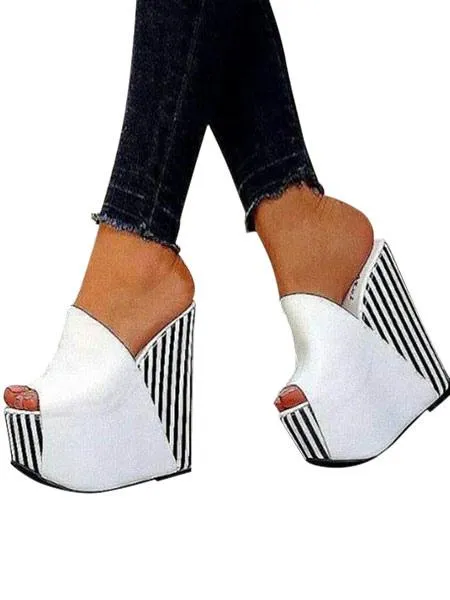 Women's Stripes Platform Wedge Mules