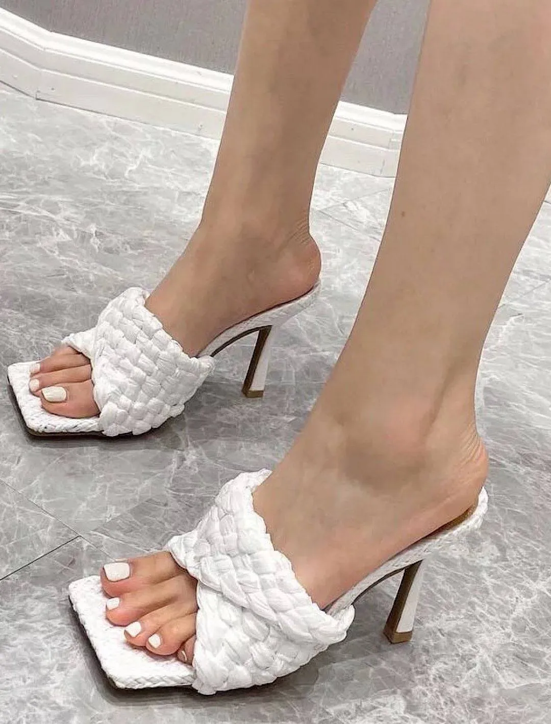 Woven Straw High Heeled Mules