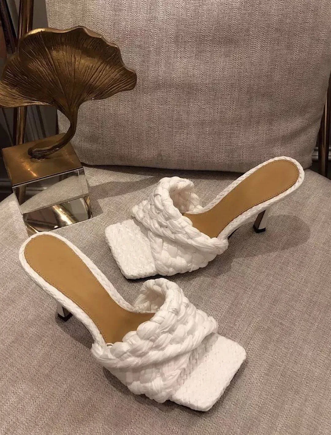 Woven Straw High Heeled Mules