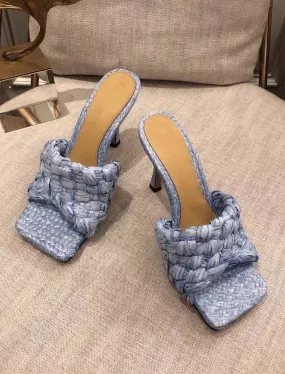 Woven Straw High Heeled Mules