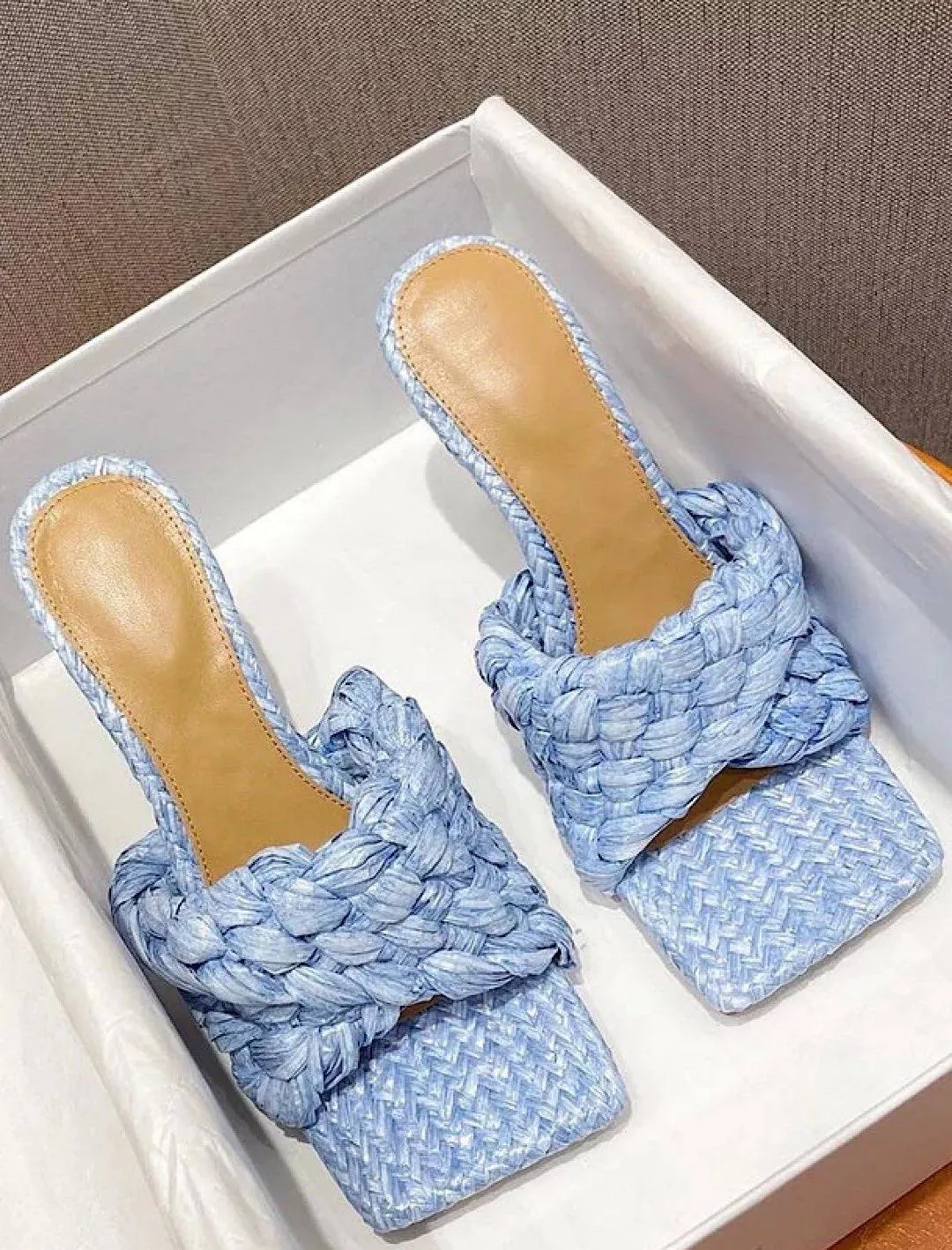 Woven Straw High Heeled Mules