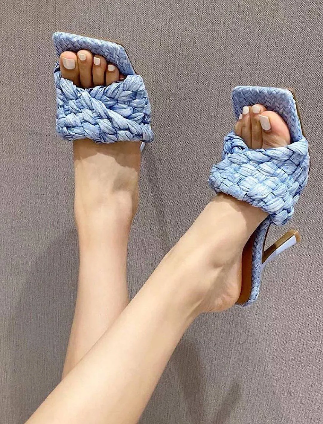 Woven Straw High Heeled Mules