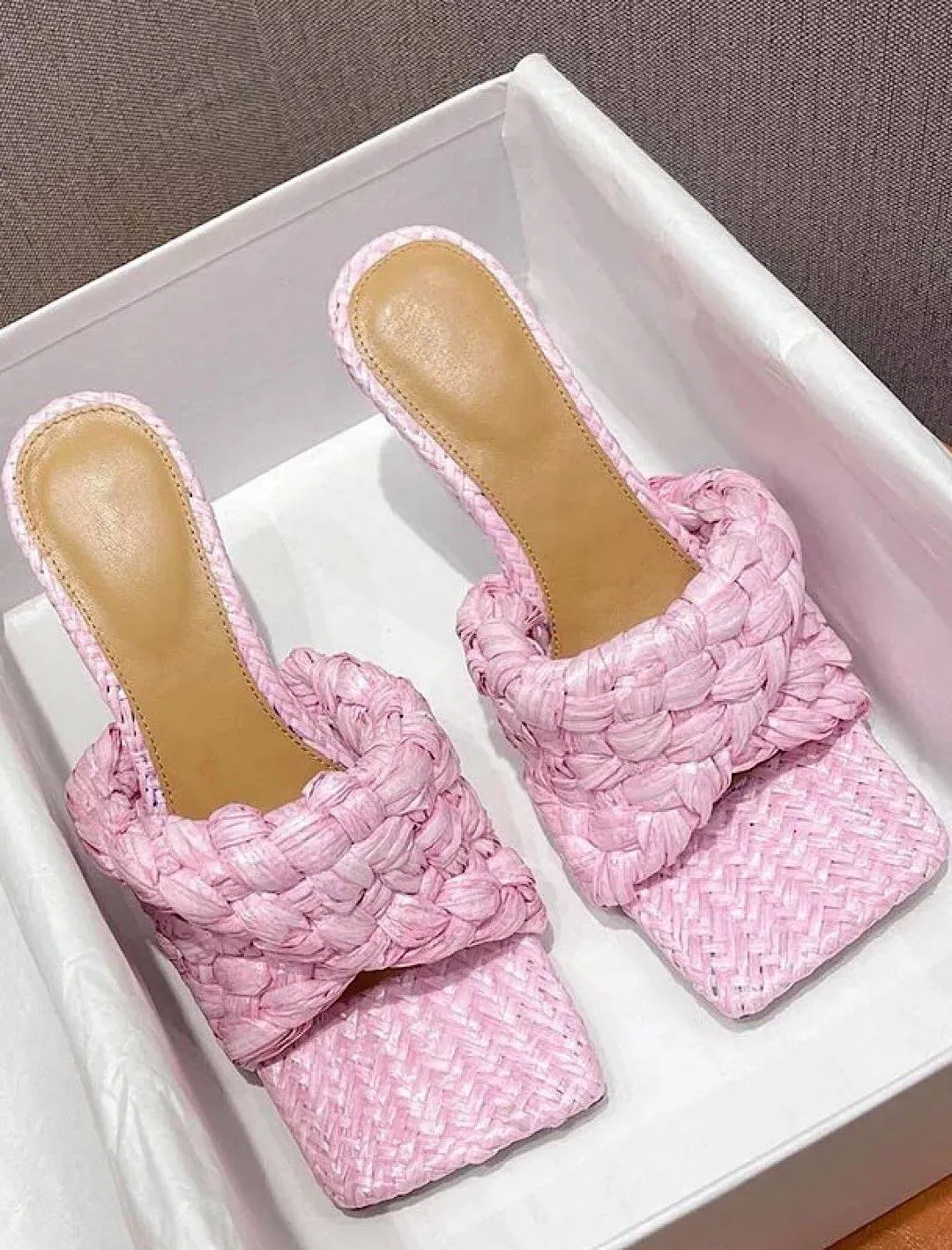 Woven Straw High Heeled Mules