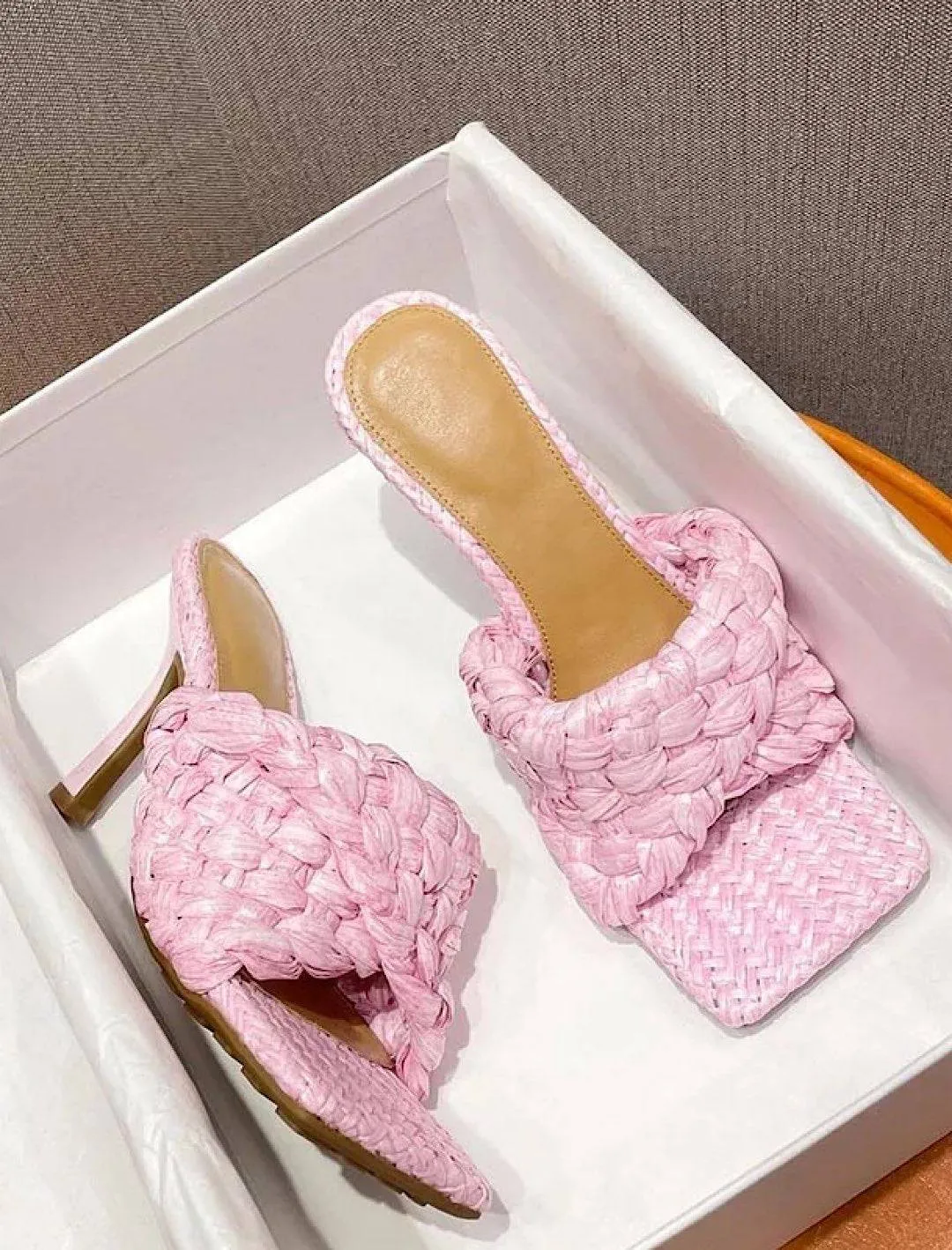 Woven Straw High Heeled Mules